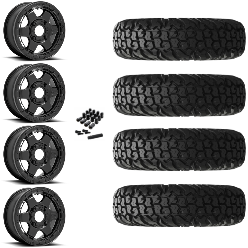15" Fuel Block D922 Beadlock Black UTV Rims & 30" EFX MotoVator Tires 8 Ply Mounted