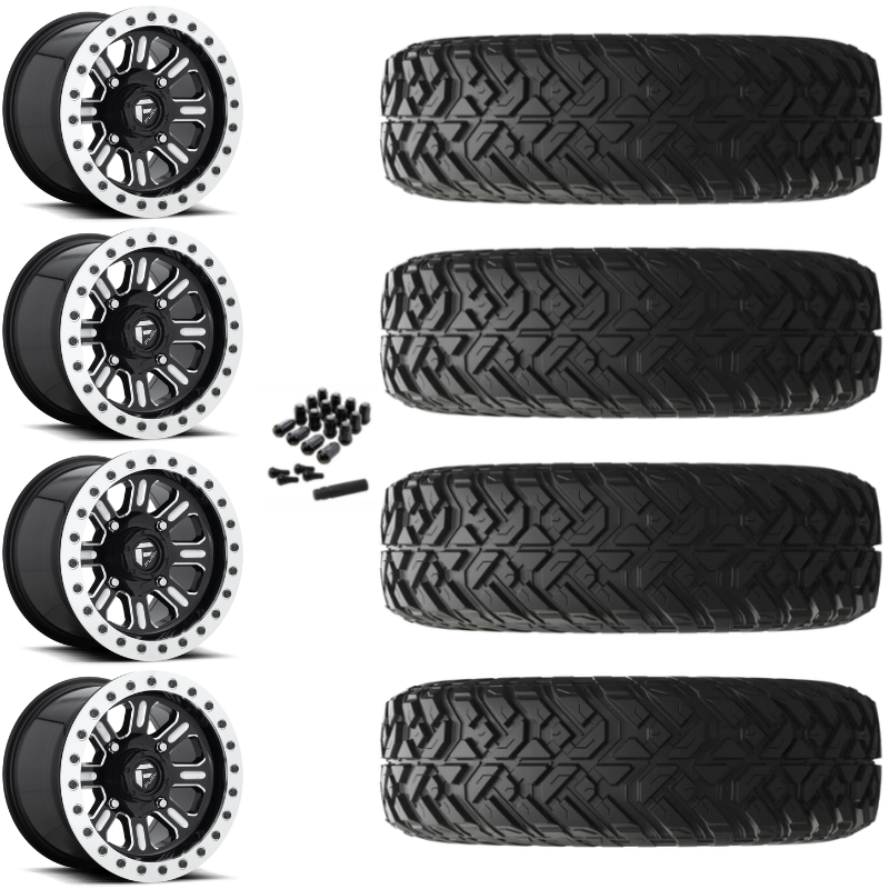 15" Fuel Hardline D910 Beadlock Black Milled UTV Rims & 35" EFX Gripper R/T-K Tires 10 Ply Mounted