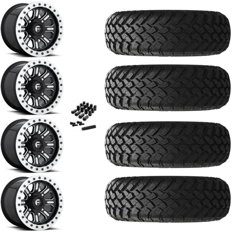 15" Fuel Hardline D910 Beadlock Black Milled UTV Rims & 30" EFX MotoHammer Tires 8 Ply Mounted