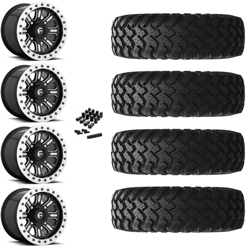 15" Fuel Hardline D910 Beadlock Black Milled UTV Rims & 35" EFX MotoRally Tires 8 Ply Mounted