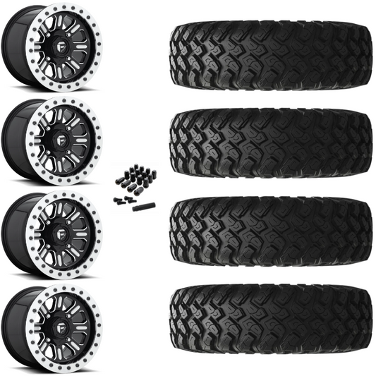 15" Fuel Hardline D910 Beadlock Black Milled UTV Rims & 32" EFX MotoRally Tires 8 Ply Mounted