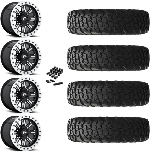 15" Fuel Hardline D910 Beadlock Black Milled UTV Rims & 32" EFX MotoVator R/T Tires 8 Ply Mounted