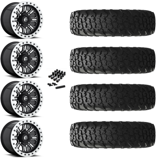 15" Fuel Hardline D910 Beadlock Black Milled UTV Rims & 35" EFX MotoVator R/T Tires 8 Ply Mounted