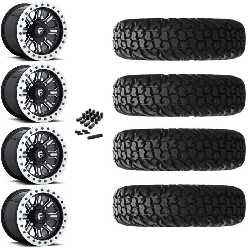 15" Fuel Hardline D910 Beadlock Black Milled UTV Rims & 34" EFX MotoVator Tires 8 Ply Mounted