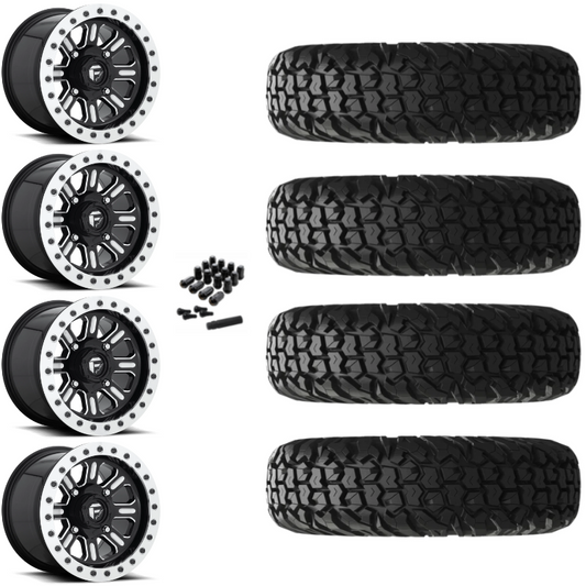 15" Fuel Hardline D910 Beadlock Black Milled UTV Rims & 34" EFX MotoVator Tires 8 Ply Mounted