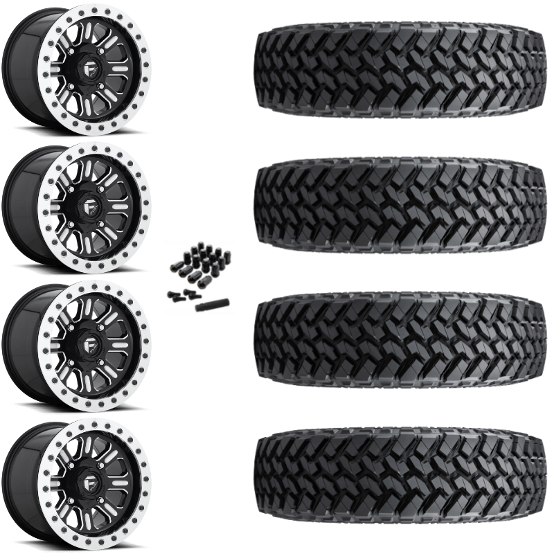 15" Fuel Hardline D910 Beadlock Black Milled UTV Rims & 33" Nitto Trail Grappler SxS Tires 8 Ply Mounted