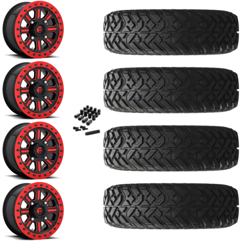 15" Fuel Hardline D911 Beadlock Red UTV Rims & 32" EFX Gripper R/T-K Tires 10 Ply Mounted
