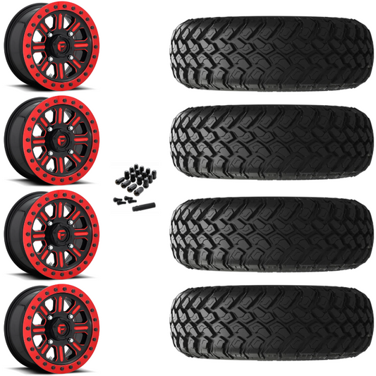 15" Fuel Hardline D911 Beadlock Red UTV Rims & 30" EFX MotoHammer Tires 8 Ply Mounted