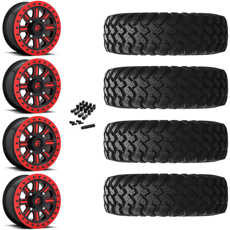 15" Fuel Hardline D911 Beadlock Red UTV Rims & 33" EFX MotoRally Tires 8 Ply Mounted