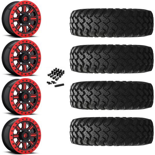 15" Fuel Hardline D911 Beadlock Red UTV Rims & 35" EFX MotoRally Tires 8 Ply Mounted