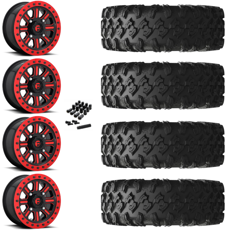 15" Fuel Hardline D911 Beadlock Red UTV Rims & 32" EFX MotoRavage Tires 8 Ply Mounted