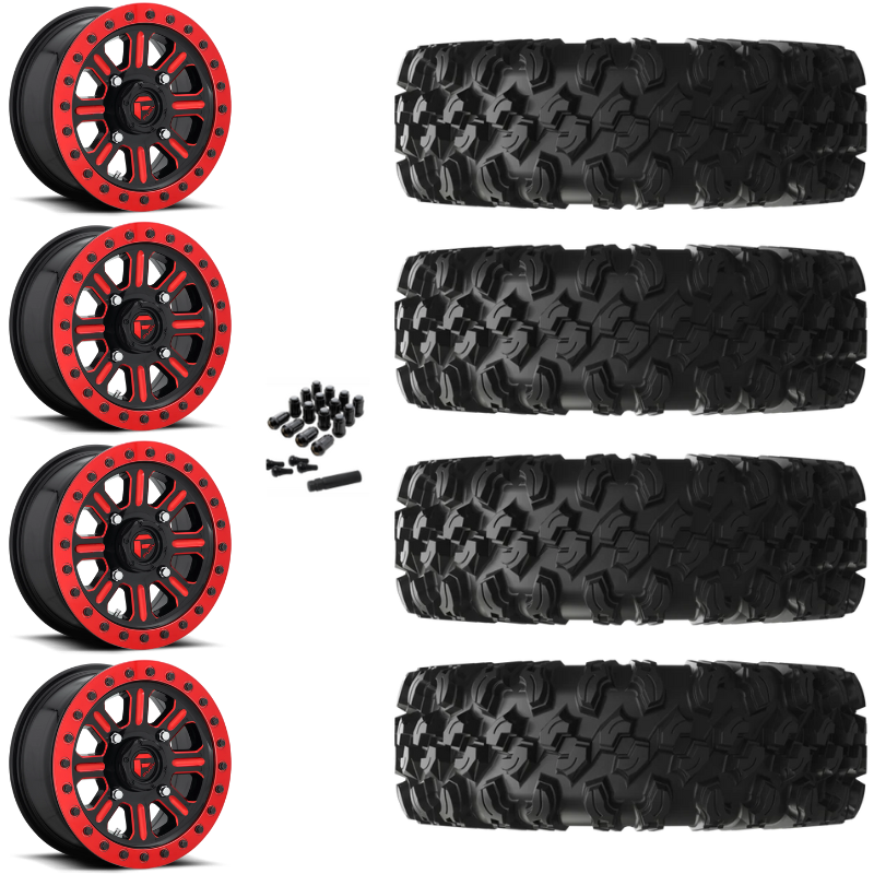 15" Fuel Hardline D911 Beadlock Red UTV Rims & 32" EFX MotoRavage XL Tires 8 Ply Mounted