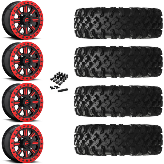 15" Fuel Hardline D911 Beadlock Red UTV Rims & 35" EFX MotoRavage XL Tires 8 Ply Mounted