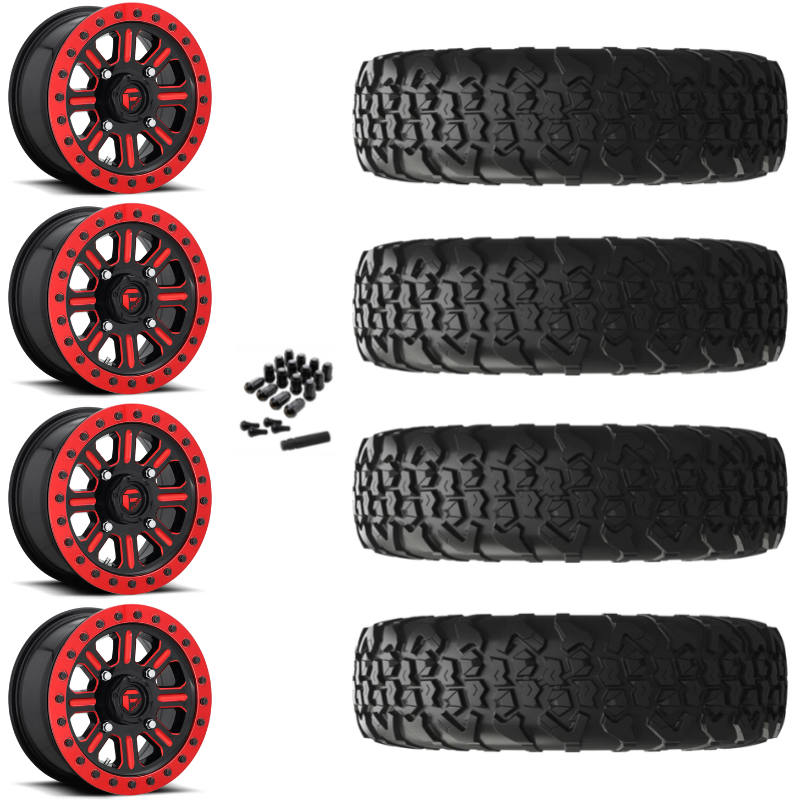 15" Fuel Hardline D911 Beadlock Red UTV Rims & 33" EFX MotoVator R/T Tires 8 Ply Mounted