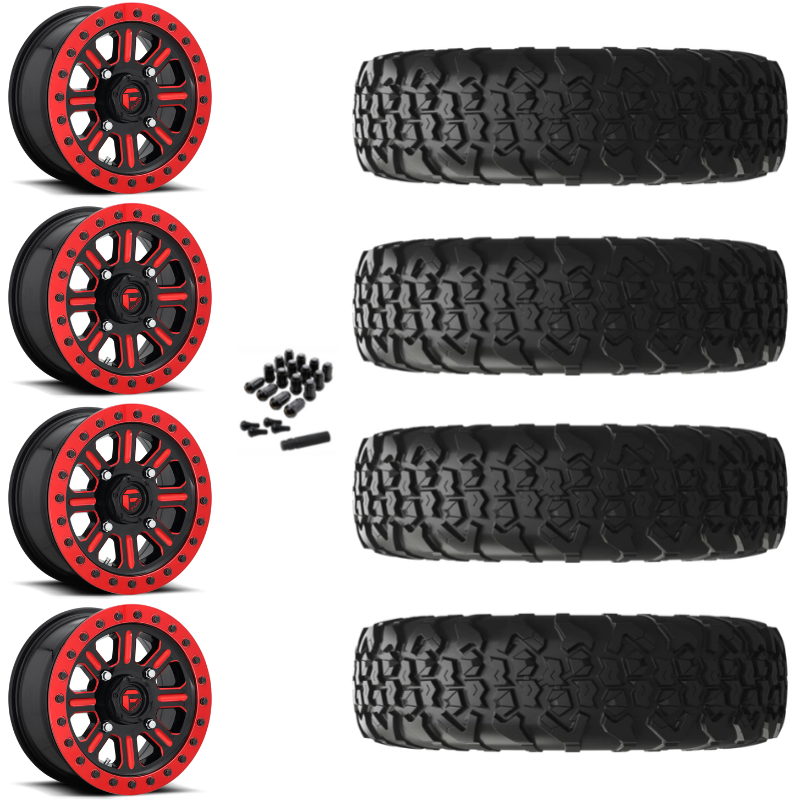 15" Fuel Hardline D911 Beadlock Red UTV Rims & 35" EFX MotoVator R/T Tires 8 Ply Mounted