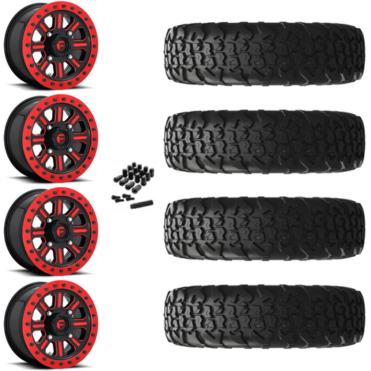 15" Fuel Hardline D911 Beadlock Red UTV Rims & 35" EFX MotoVator R/T Tires 8 Ply Mounted