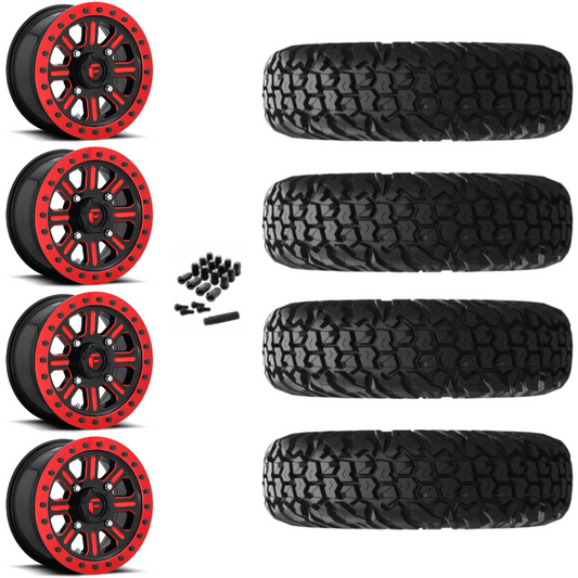 15" Fuel Hardline D911 Beadlock Red UTV Rims & 32" EFX MotoVator Tires 8 Ply Mounted