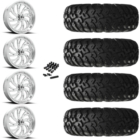 20" Fuel Kompressor D203 Polished UTV Rims & 33" EFX MotoClaw Tires 8 Ply Mounted