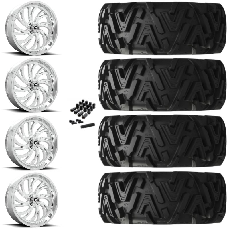 20" Fuel Kompressor D203 Polished UTV Rims & 34" EFX MotoMTC Tires 6 Ply Mounted