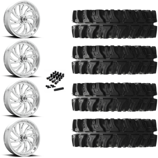 24" Fuel Kompressor D203 Polished UTV Rims & 35" EFX MotoSlayer Tires 6 Ply Mounted