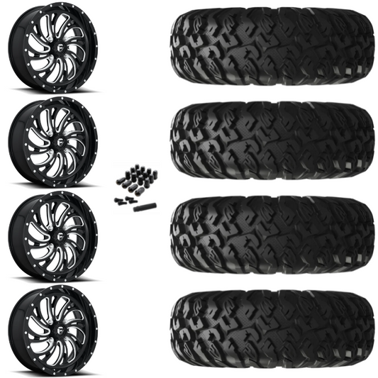 20" Fuel Kompressor D641 Black Milled UTV Rims & 35" EFX MotoClaw Tires 8 Ply Mounted