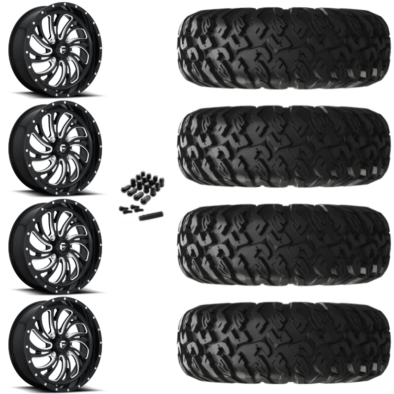 20" Fuel Kompressor D641 Black Milled UTV Rims & 33" EFX MotoClaw Tires 8 Ply Mounted