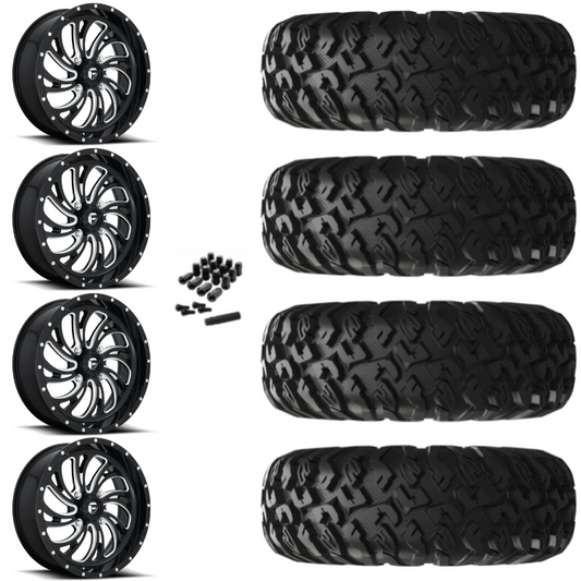 20" Fuel Kompressor D641 Black Milled UTV Rims & 33" EFX MotoClaw Tires 8 Ply Mounted