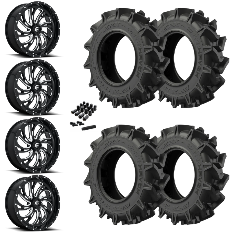 20" Fuel Kompressor D641 Black Milled UTV Rims & 35" EFX MotoHavok Tires 6 Ply Mounted