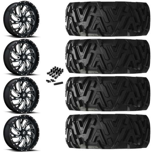 20" Fuel Kompressor D641 Black Milled UTV Rims & 34" EFX MotoMTC Tires 6 Ply Mounted