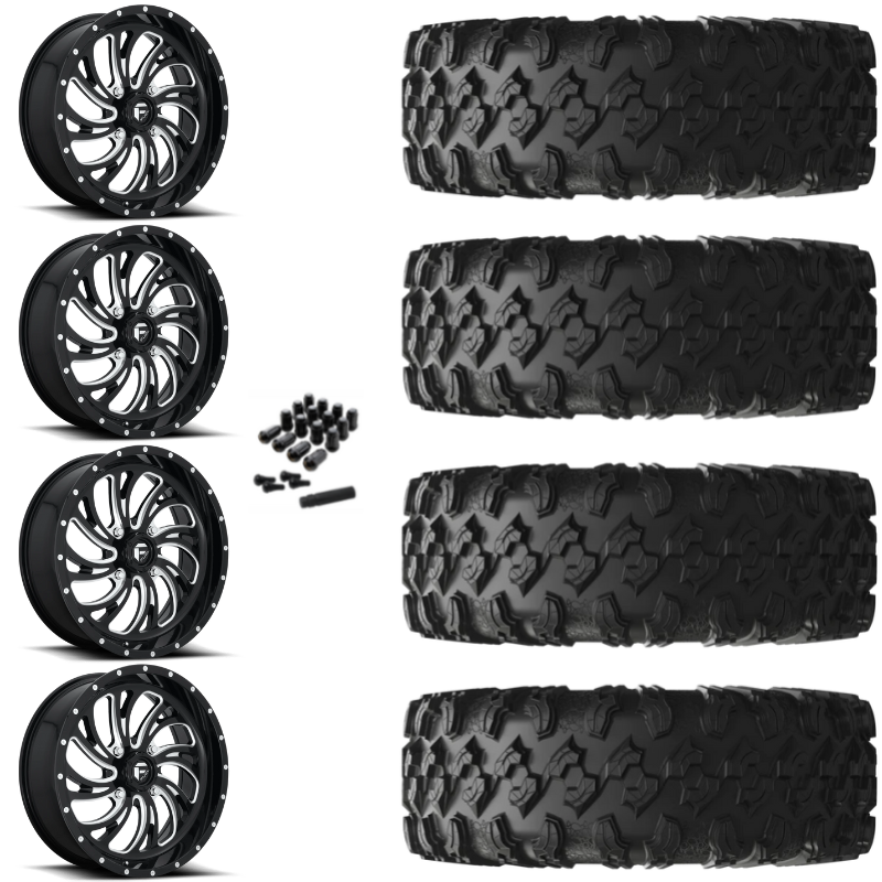 20" Fuel Kompressor D641 Black Milled UTV Rims & 35" EFX MotoRavage Tires 8 Ply Mounted