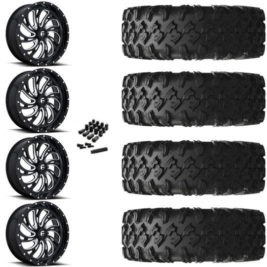 18" Fuel Kompressor D641 Black Milled UTV Rims & 32" EFX MotoRavage Tires 8 Ply Mounted