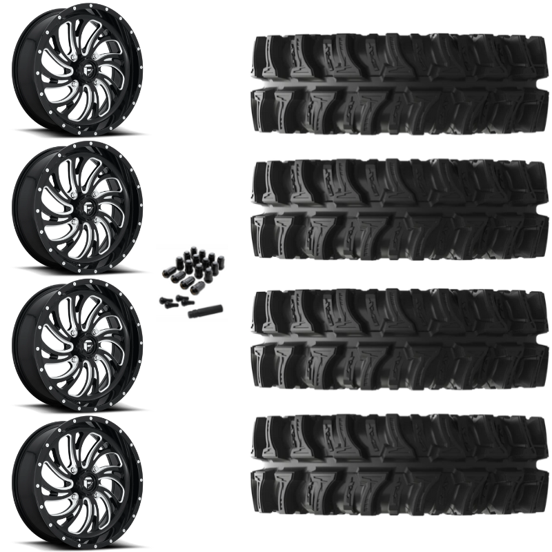 18" Fuel Kompressor D641 Black Milled UTV Rims & 32" EFX MotoSlayer Tires 6 Ply Mounted