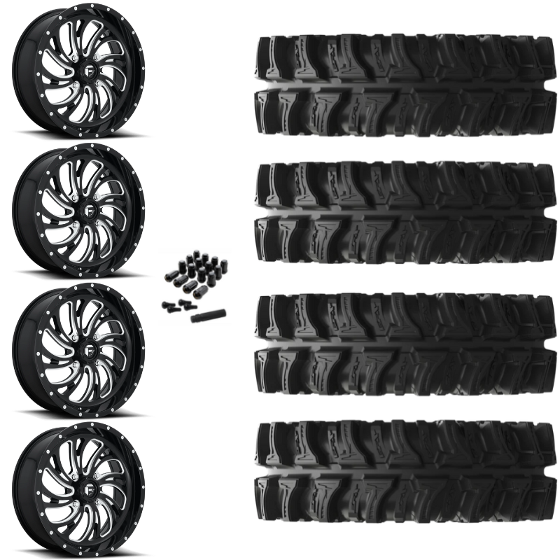 24" Fuel Kompressor D641 Black Milled UTV Rims & 35" EFX MotoSlayer Tires 6 Ply Mounted