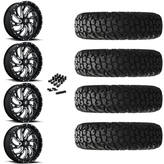 18" Fuel Kompressor D641 Black Milled UTV Rims & 34" EFX MotoVator Tires 8 Ply Mounted