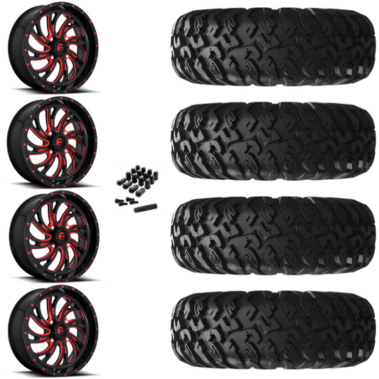 18" Fuel Kompressor D642 Red Black UTV Rims & 33" EFX MotoClaw Tires 8 Ply Mounted