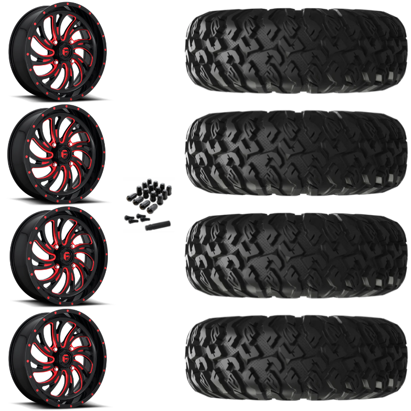 20" Fuel Kompressor D642 Red Black UTV Rims & 35" EFX MotoClaw Tires 8 Ply Mounted