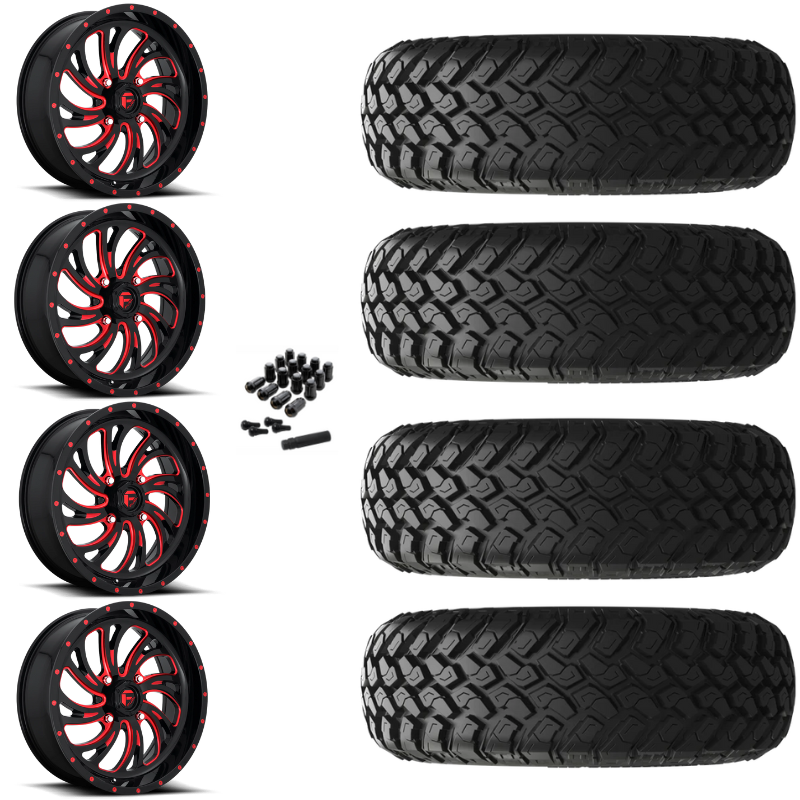 18" Fuel Kompressor D642 Red Black UTV Rims & 33" EFX MotoHammer Tires 8 Ply Mounted