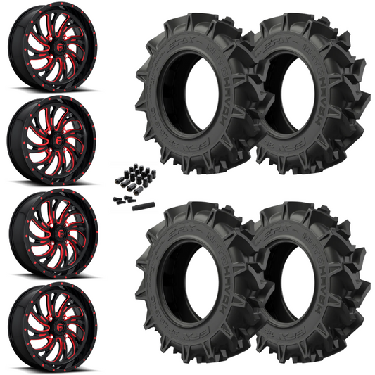 20" Fuel Kompressor D642 Red Black UTV Rims & 35" EFX MotoHavok Tires 6 Ply Mounted