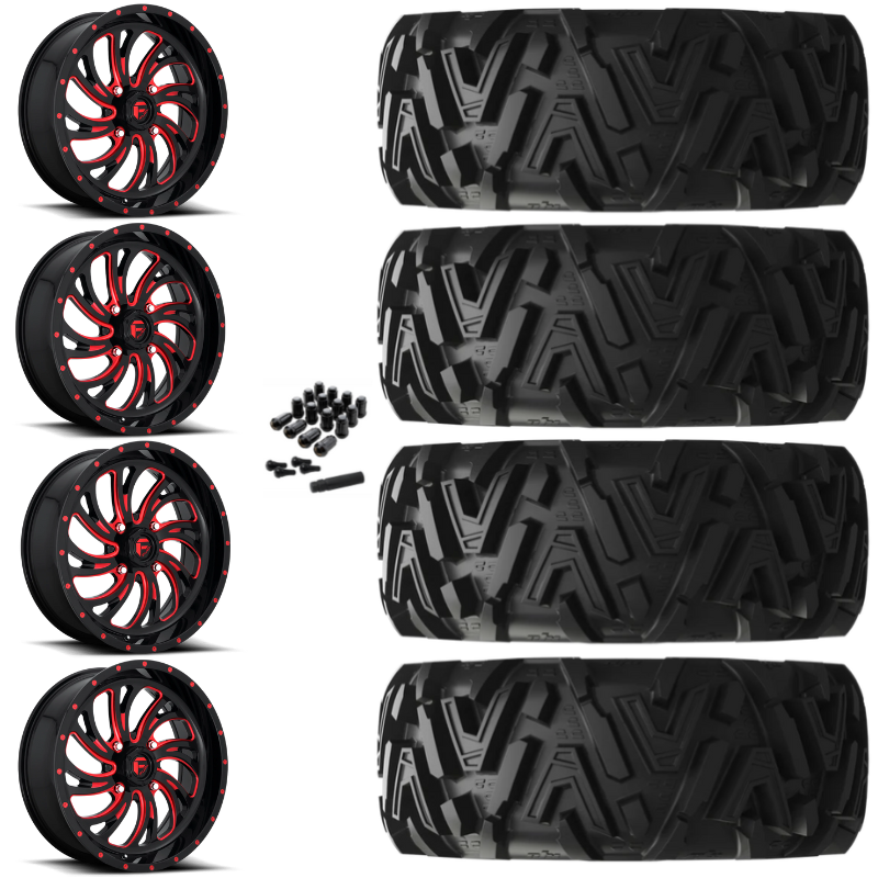 20" Fuel Kompressor D642 Red Black UTV Rims & 34" EFX MotoMTC Tires 6 Ply Mounted