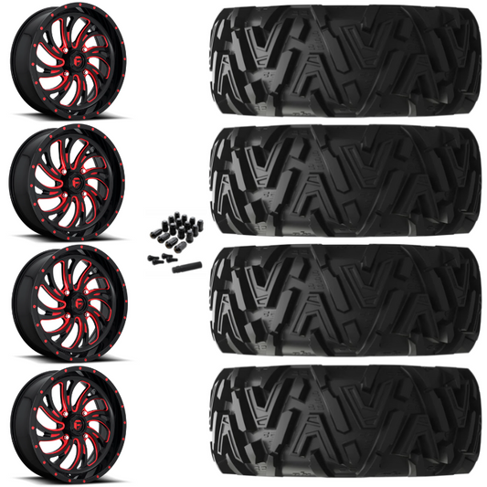 20" Fuel Kompressor D642 Red Black UTV Rims & 34" EFX MotoMTC Tires 6 Ply Mounted
