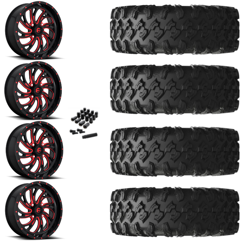18" Fuel Kompressor D642 Red Black UTV Rims & 32" EFX MotoRavage Tires 8 Ply Mounted