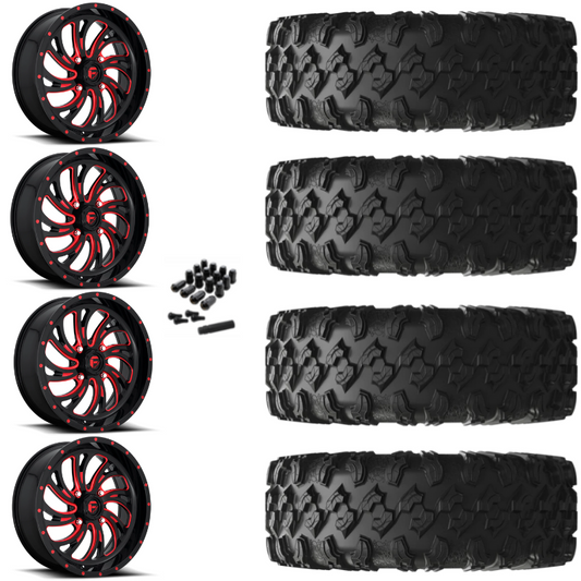 18" Fuel Kompressor D642 Red Black UTV Rims & 32" EFX MotoRavage Tires 8 Ply Mounted