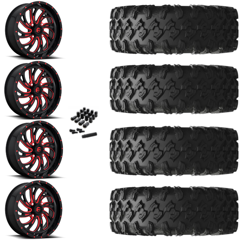 20" Fuel Kompressor D642 Red Black UTV Rims & 35" EFX MotoRavage Tires 8 Ply Mounted