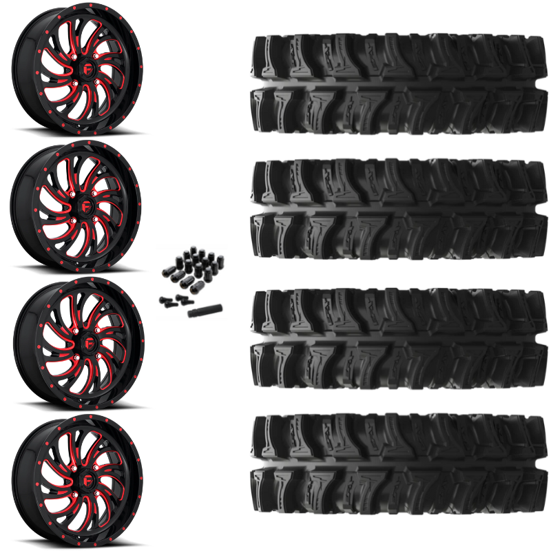 20" Fuel Kompressor D642 Red Black UTV Rims & 35" EFX MotoSlayer Tires 6 Ply Mounted