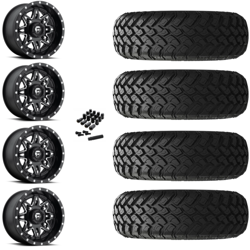 14" Fuel Lethal D567 Black Milled UTV Rims & 30" EFX MotoHammer Tires 8 Ply Mounted