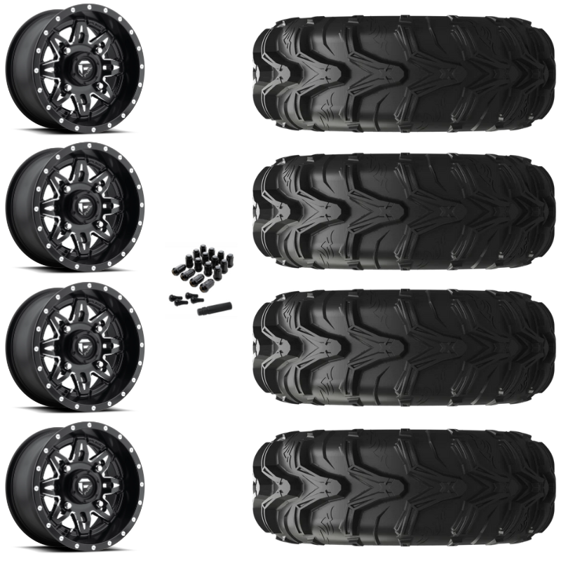 14" Fuel Lethal D567 Black Milled UTV Rims & 27" EFX MotoMax Tires 6 Ply Mounted