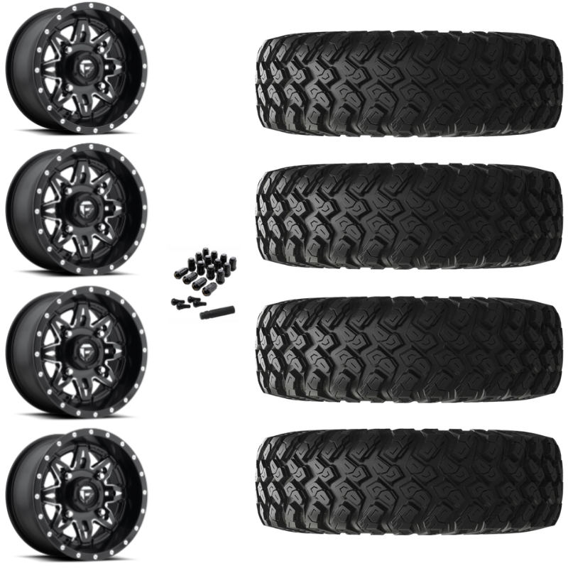 15" Fuel Lethal D567 Black Milled UTV Rims & 35" EFX MotoRally Tires 8 Ply Mounted