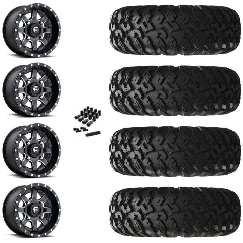 15" Fuel Maverick D538 Black Milled UTV Rims & 28" EFX MotoClaw Tires 8 Ply Mounted