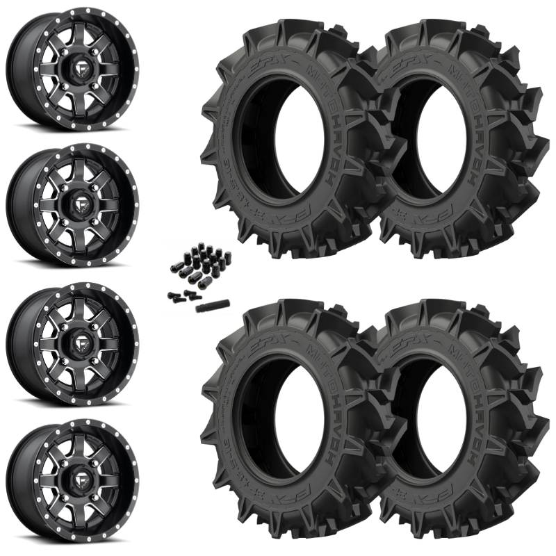 20" Fuel Maverick D538 Black Milled UTV Rims & 33" EFX MotoHavok Tires 6 Ply Mounted