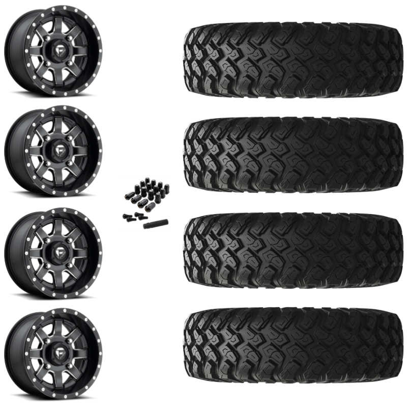 14" Fuel Maverick D538 Black Milled UTV Rims & 28" EFX MotoRally Tires 8 Ply Mounted